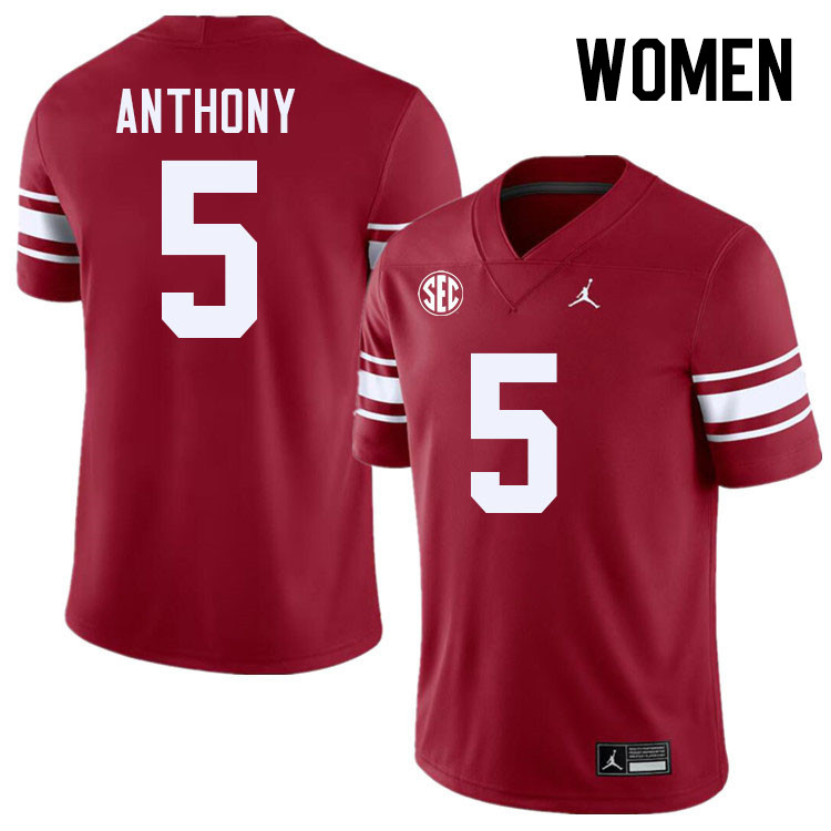 Women #5 Andrel Anthony Oklahoma Sooners 2024 SEC Conference College Football Jerseys-Throwback